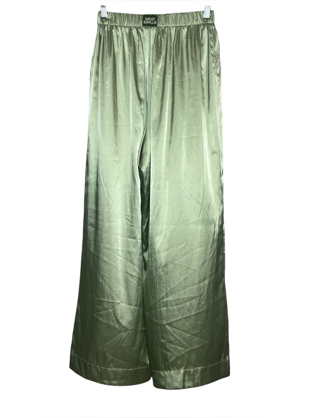 Daily Drills Pants Womens Size Small Green Silky Satin Resort Lounge Wide Leg